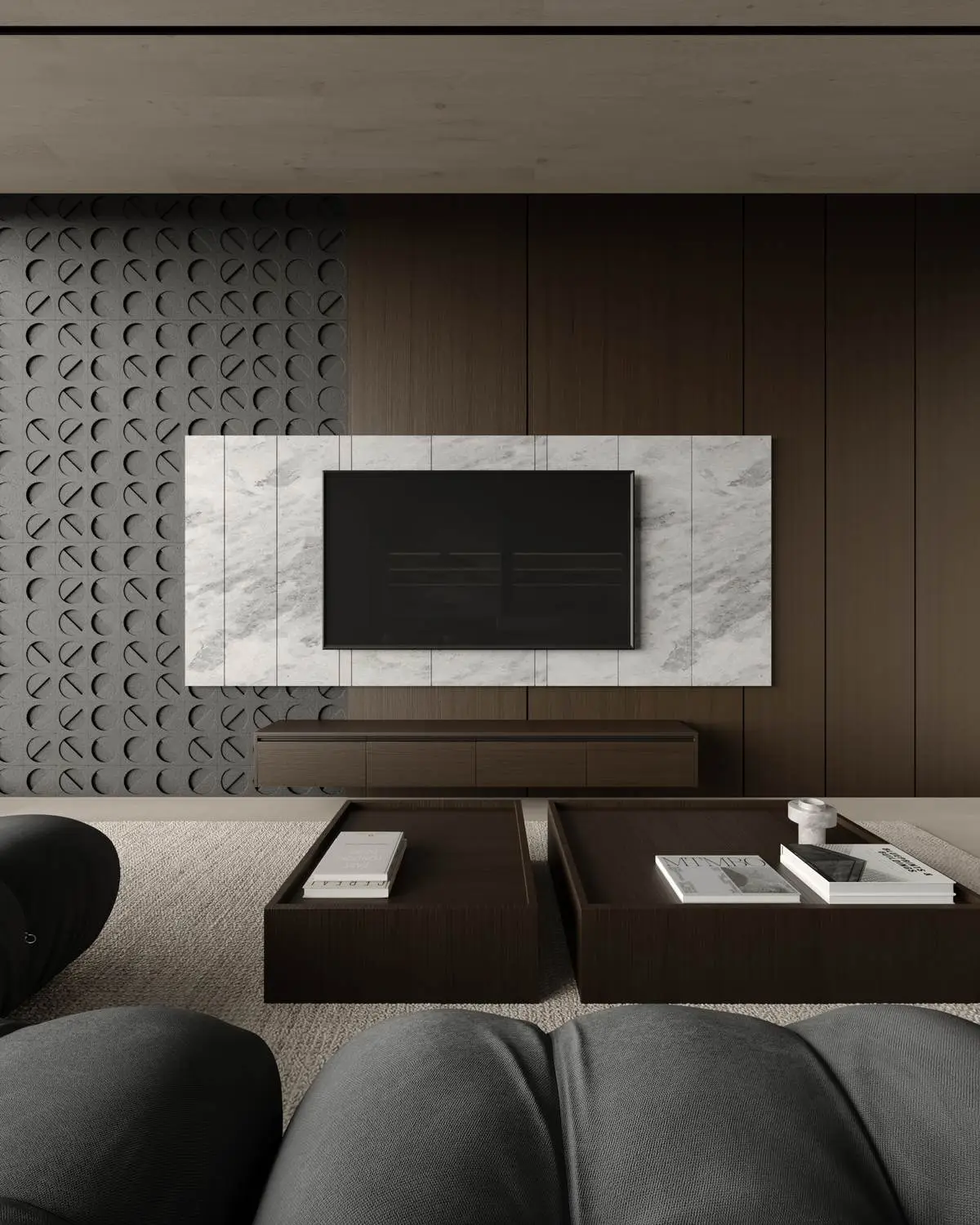 TV wall and two coffee tables