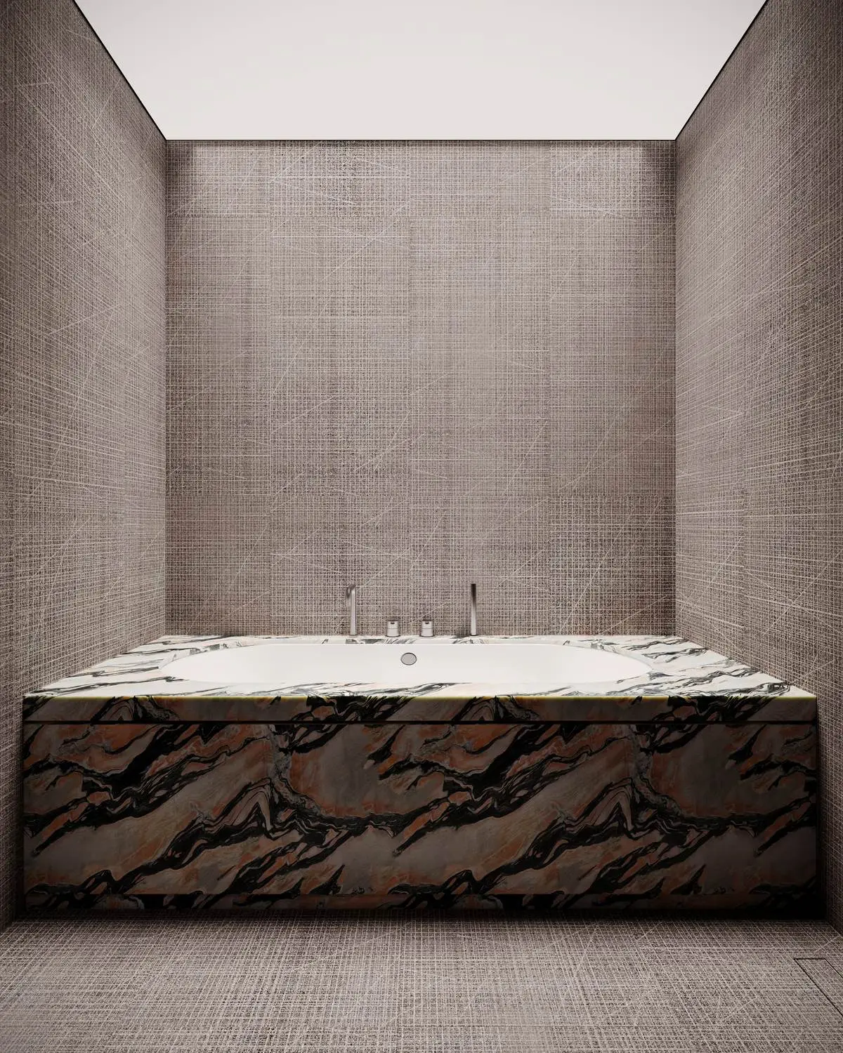 Bathtub finished in onyx against dark tile