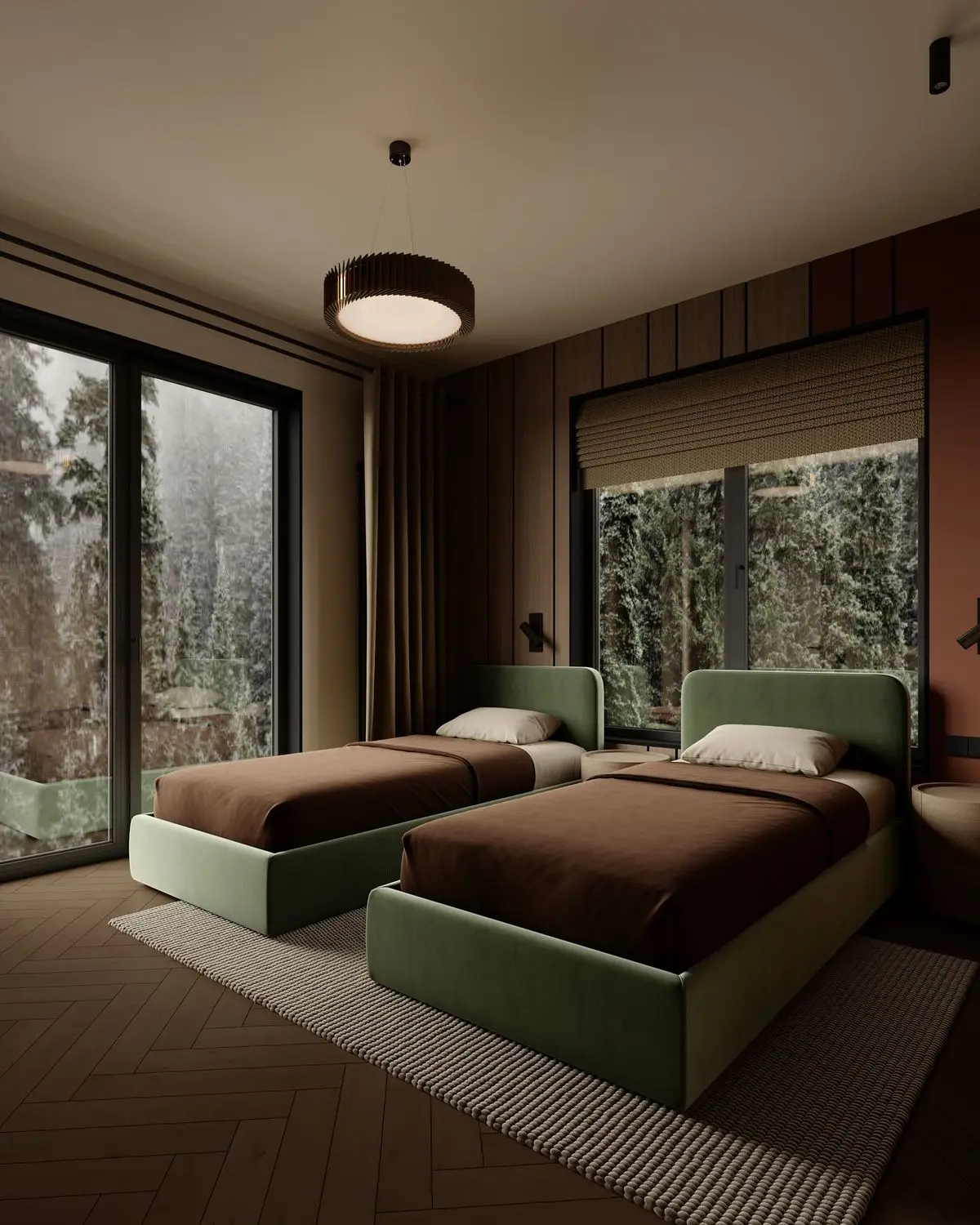 Twin room: corner view of the panoramic windows